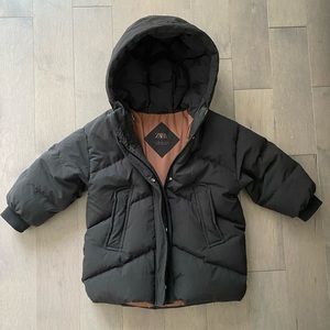ZARA Toddler Unisex Black Down Puffer Hooded Coat Jacket 4-5Years